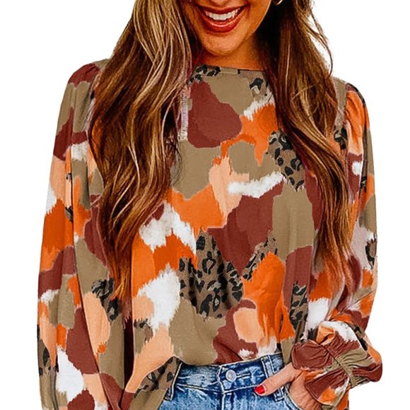 Nooklia Tops - Abstract Printed Long Sleeve Blouse